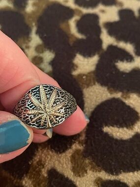 Sterling-Style Silver Leaf Men's Statement Ring Sz 10 unisex